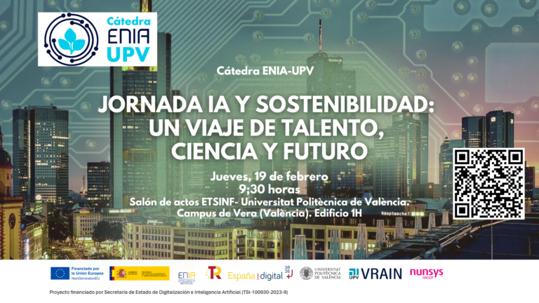 La Cátedra ENIA-UPV abordará el papel estratégico de la inteligencia artificial para el avance de ciudades sostenibles  en una jornada